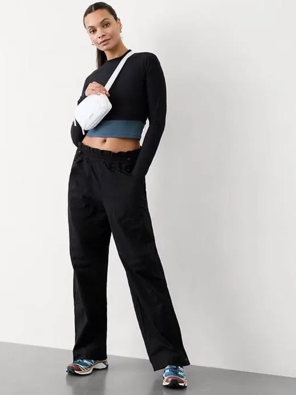 Athleta Black NWT Wide-Leg Drawcord Pants